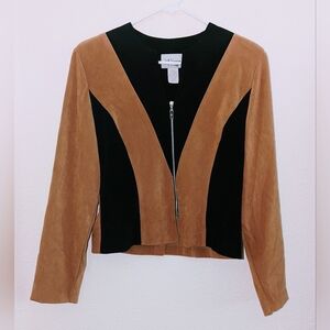 2 Piece Tan and Black Suede Pantsuit